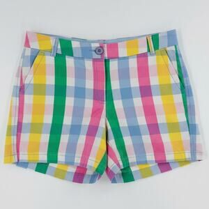 Crown & Ivy Caroline Shorts Multicolor Gingham Stretch Cotton Preppy Size 10